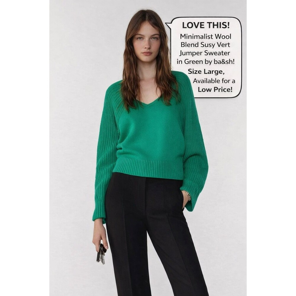 ba&sh Susy Vert Green Wool Blend Jumper Sweater Top Size Large Boxy Minimalist